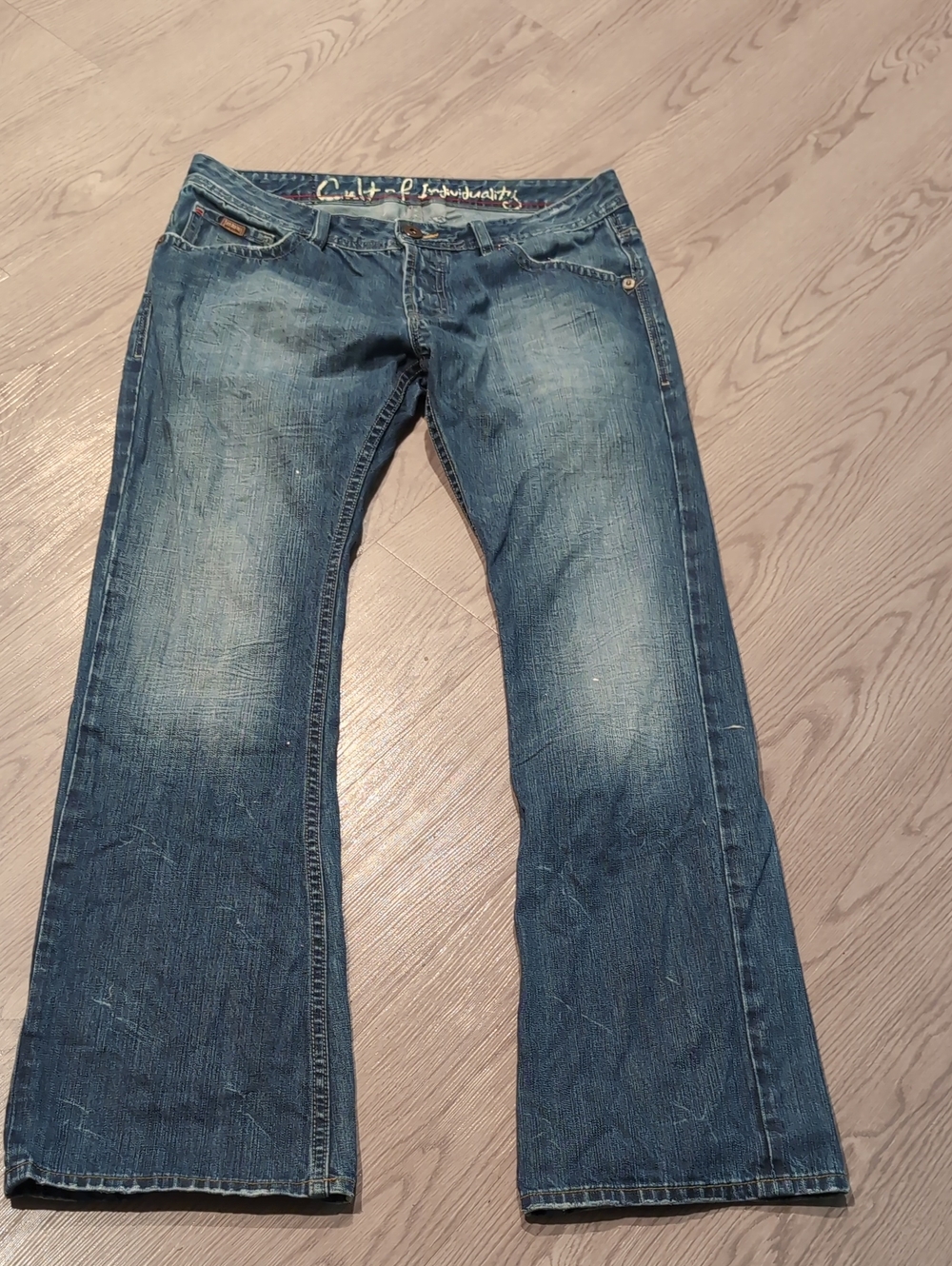 Cult of Individuality Distressed Blue Flare Jeans 33x32